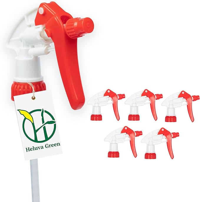 Heluva Green Spray Bottle Nozzle Replacement, Bottle Tops Only - Sprayer Nozzle Triggers for Heavy Duty, Commercial, Home Cleaning Solutions - Fits 8,16,24,32 oz Plastic & Glass Bottles, Red 6 Pack