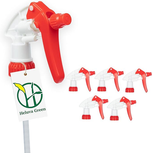Heluva Green Spray Bottle Nozzle Replacement, Bottle Tops Only - Sprayer Nozzle Triggers for Heavy Duty, Commercial, Home Cleaning Solutions - Fits 8,16,24,32 oz Plastic & Glass Bottles, Red 6 Pack