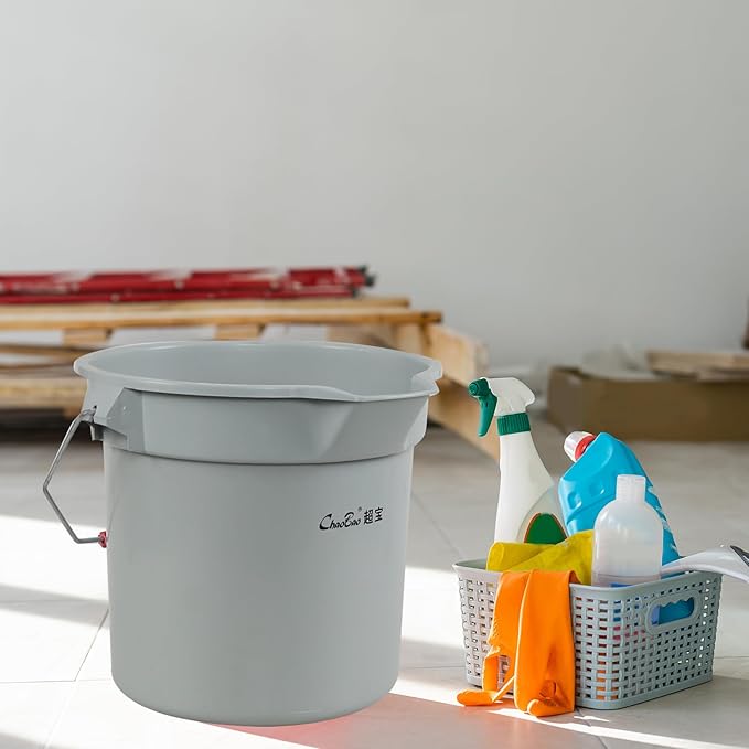 Vcansay 4 Packs Round Bucket with Spout, 14-Quart Cleaning Bucket Plastic, Grey