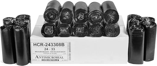 Aluf Plastics High Density Trash Bags, 16 Gallon, 1000 Count, 8 Micron (eq), 24" x 33", Black, for Bathroom, Office, Industrial, Commercial, Janitorial, Municipal, Recycling