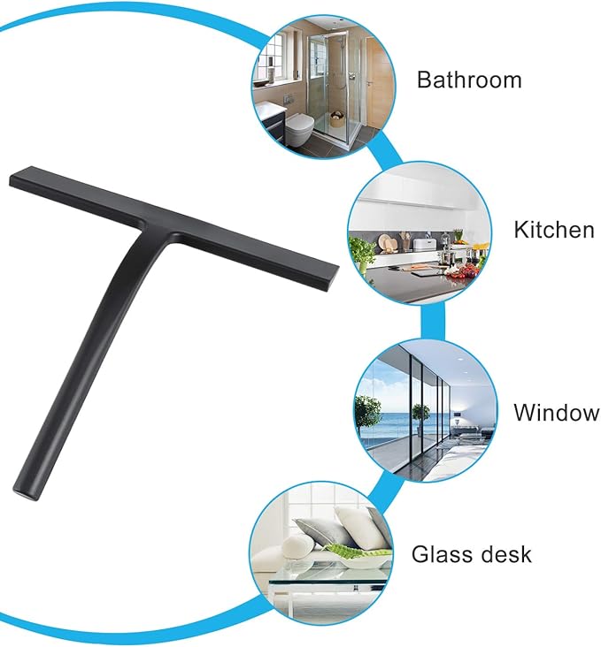 Shower Squeegee,Matte Black 9-inch,Stainless Steel Core. Streak-Free Cleaning, No Squeak Noises,Silicone Rubber Squeegees for Shower Glass Door, Shower Cleaner,Glass Wiper