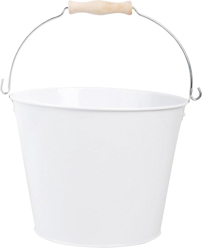Esschert Design USA White Metal Bucket with Wood Handle (RD23)