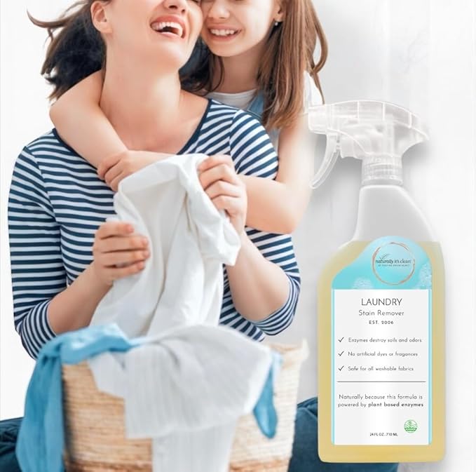naturally it's clean Laundry Stain Remover, Spray and Odor Eliminator | Enzyme Powered and Fabric Safe | Removes Coffee, Grease, Makeup, Ink, Wine, and all Odors | 2 Pack