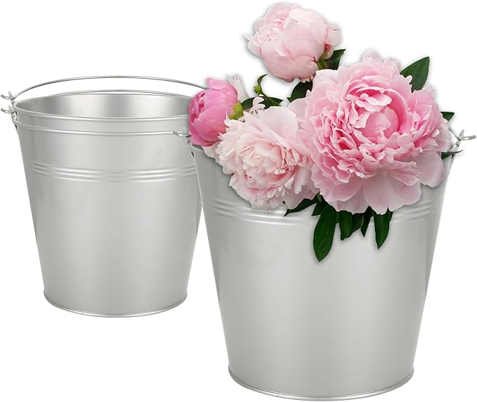 6PCS 6Inch Galvanized Buckets with Handles - Small Metal Flower Pot Planters for Home Decor, Wedding Decorations