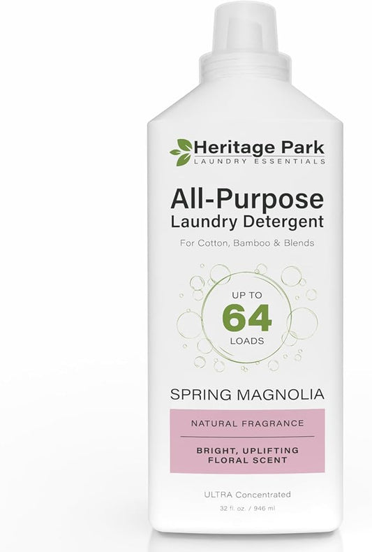 Heritage Park Luxury Laundry Detergent | Dermatologist Tested Plant based Natural & Enzyme Laundry Detergent | Sensitive Skin Friendly - Spring Magnolia (32 fl oz)