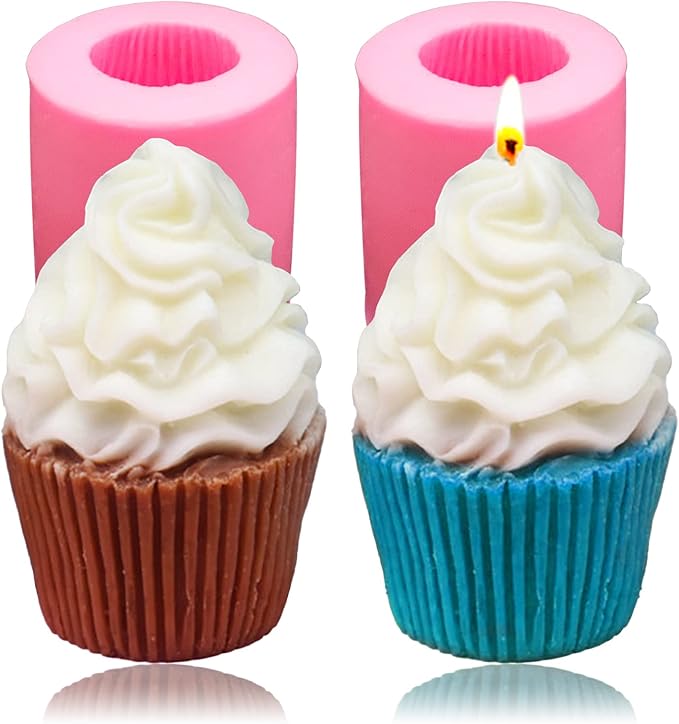 Wehous 2PCS Silicone Candle Mold, Cupcake Shape Soap Mold Resin Candle Mold for Epoxy Casting 3D Cute Ice Cream Chocolate Fondant Cake Mould for DIY Dessert Candle Soap Wax Resin Clay Craft Home Decor