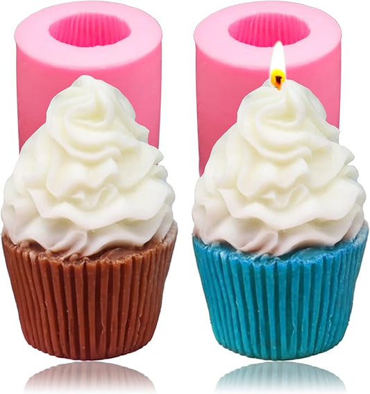 Wehous 2PCS Silicone Candle Mold, Cupcake Shape Soap Mold Resin Candle Mold for Epoxy Casting 3D Cute Ice Cream Chocolate Fondant Cake Mould for DIY Dessert Candle Soap Wax Resin Clay Craft Home Decor