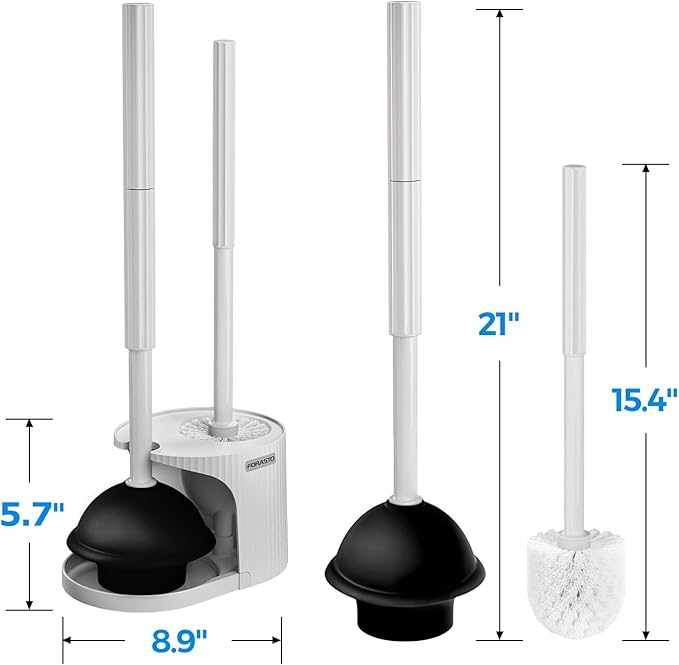 2Pack 2 in 1 Toilet Plunger and Brush Set,Extended Handle Plunger,Toilet Bowl Brush Plunger Set,Bathroom Cleaning Tools,Cleaning Brush,Toilet Brush Plunger Combo,Cream Grey（21inch）