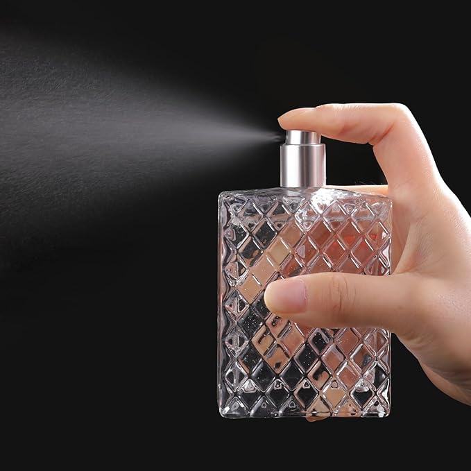 Vintage Glass Spray Bottle - Refillable Perfume Atomizer, Empty Perfume Bottles with 3 Dispensers (100ml/3.4 Oz)