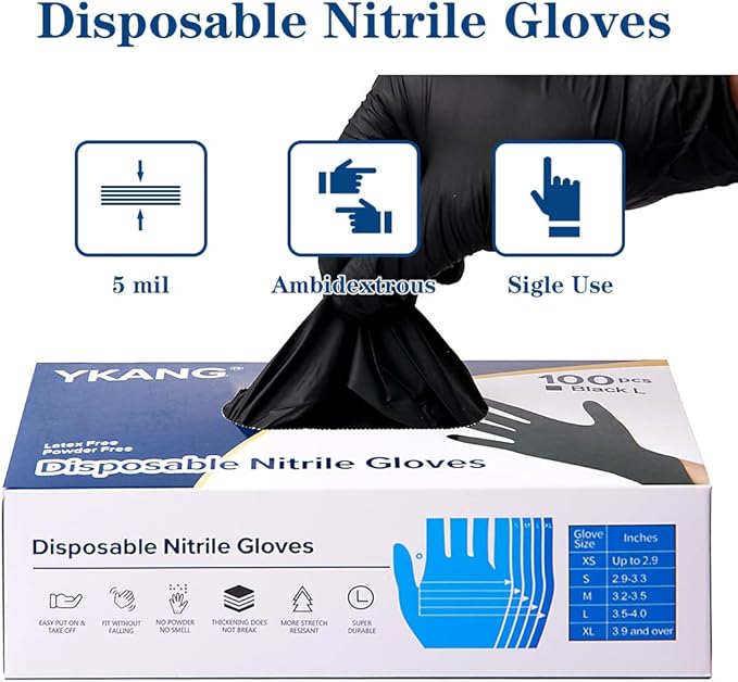 YKANG Black Disposable Nitrile Gloves,Latex Free Disposable Gloves 100 PCS,Food Safe Food Prep Cooking Gloves