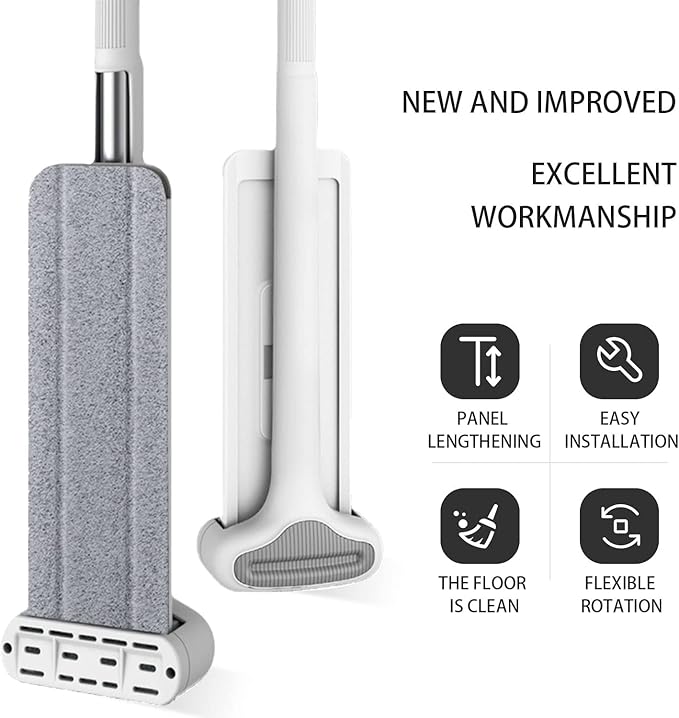 Mop and Bucket Set with Wringer, Flat Mops for Floor Cleaning, Wall Mop Cleaner with Long Handle, Hardwood Floor Mop with 6 Microfiber Pads (1 Mop + 6 Microfiber Pads + 1 Bucket)