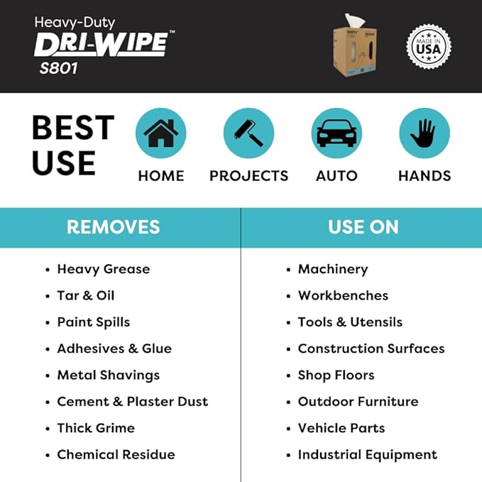 Dri-Wipe S801 by SMPLY Brands – 160 Count Heavy-Duty Wipes, 10" x 15" – Strong Alternative to Paper Towels, Shop Towels, Rags, Microfiber Cleaning Cloths, and Magic Cleaning Cloths
