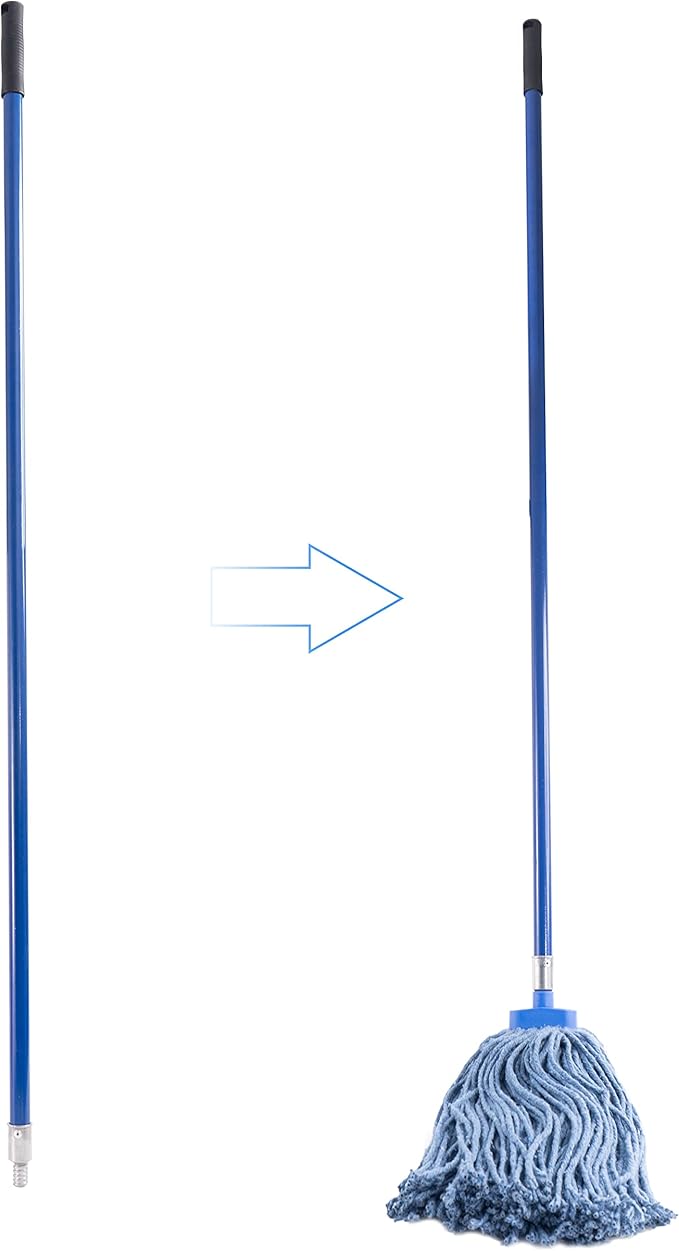 Matthew Cleaning Commercial Screw On Mop Handle for Floor Cleaning Heavy Duty Mop Head Replacement Holder 60inch with Threaded Metal Tip(Blue, 12 Pack)