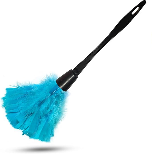 14 Inch Turkey Feather Duster – Lightweight Cleaning Brush for Home, Office, Furniture, Blinds, and Electronics（Blue）