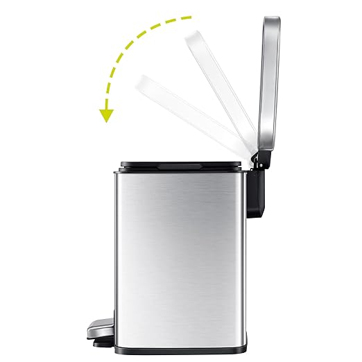 EKO Madison 6L / 1.6 Gal Bathroom Trash Can with Lid and Removable Inner Basket, Rectangular Small Step Trash Can, Brushed Stainless Steel