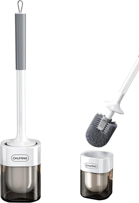 Toilet Brush and Holder Set, 2 Pack Wall-Mounted and Free-Standing Dual Use Toilet Scrubber with Half-Round Design, High-Density Bristle Head, Plastic Toilet Bowl Brush Cleaner for Bathroom (Square)