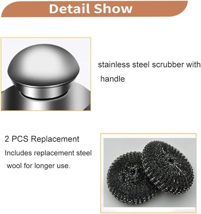Steel Wool Scrubber, Stainless Steel Scrubber and Crevice Brushes Cleaning Set for Dishes, Iron, Pots, Stoves, Barbecue Grills, Sink