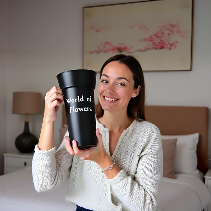 VITAGIR. Set of 6 Buckets for Cut Flowers in Plastic Black Matte Color 14 Inch, Flower Buckets for Flower Bar Ideal for Displaying Flowers in Florist Shop or as Home. (Black)