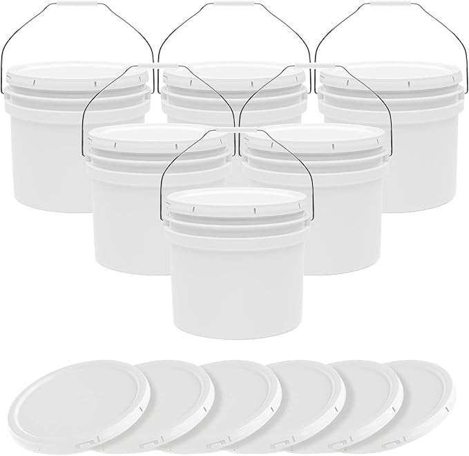 3.5-Gallon White Bucket Pail Container with Lid | Food Grade | Heavy-Duty Extra Durable | Metal Handles with Plastic Grip for Easy Carrying | Multi-Use | Easy Stack and Store | BPA Free