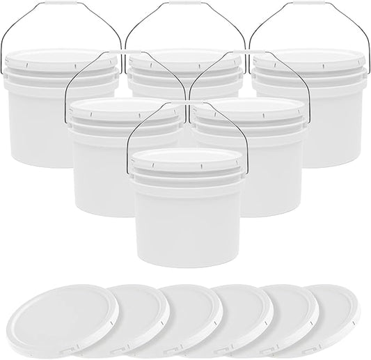 3.5-Gallon White Bucket Pail Container with Lid | Food Grade | Heavy-Duty Extra Durable | Metal Handles with Plastic Grip for Easy Carrying | Multi-Use | Easy Stack and Store | BPA Free