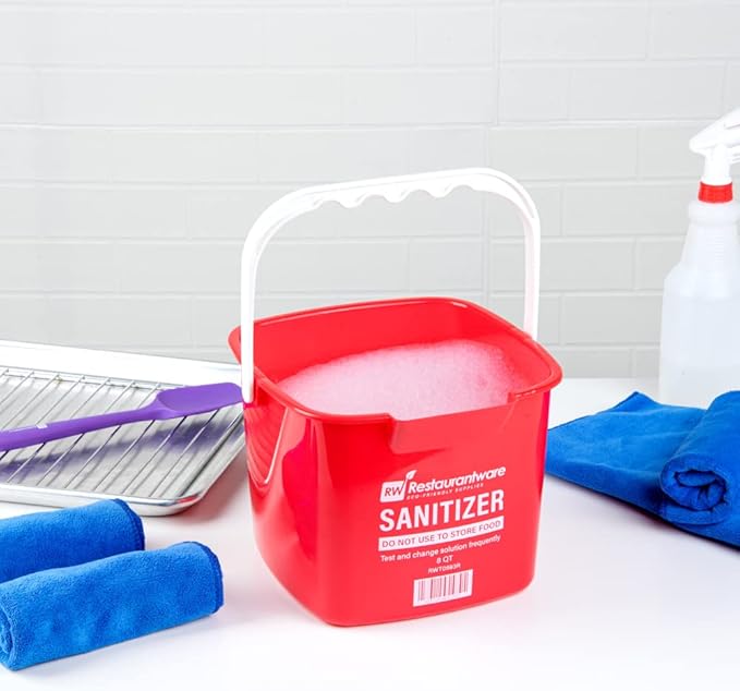Restaurantware RW Clean 8 Quart Cleaning Bucket 1 Detergent Square Bucket - With Measurements Built-In Spout And Handle Red Plastic Utility Bucket For Home Or Commercial Use