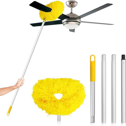 Ceiling Fan Cleaner Duster High Ceiling Extended Fan Blade Cleaner from 13 to 50 Inch Reusable Microfiber Ceiling Fan Duster with Extension Handle for Furniture Bookshelves Wall Door (Yellow)