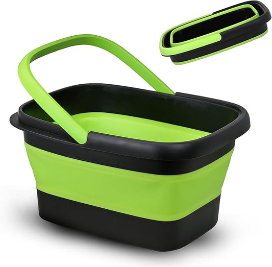 Grip Clean Collapsible Bucket - 5 Gallon Foldable Cleaning Bucket with Ribbed Bottom - Durable Car Wash Bucket for Household Chores, Camping, and Outdoor - Green