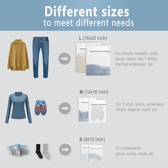 Muchfun 3Pcs Durable Fine Mesh Laundry Bags for Delicates 1 Large, 1 Medium, 1 Small (Fine Mesh)