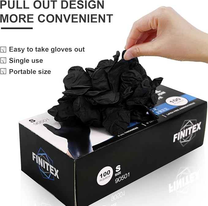 FINITEX Black Nitrile Disposable Medical Exam Gloves - 100/1000 PCS 6.3mil Gloves Powder-Free Latex-Free Food Gloves