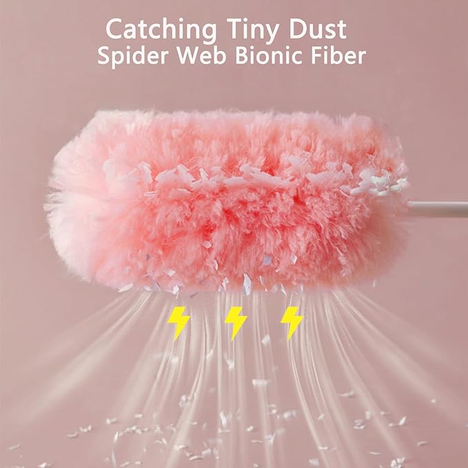 25 Pack Duster Refills with 1 Extended Handle Compatible with S wiffer, Heavy Duty Disposable Dust Removal Tools, Multi-Surface Microfiber Furniture Cleaning Dusters Extendable 35inch Handle - Pink