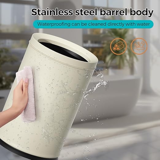 2.4 Gallon Bathroom Small Trash Can, Open Top Waste Basket, White Decorative Garbage Can, for Near Desk Bathroom Bedroom Hotel Office Cafe Kitchen Hallway(White 9L)