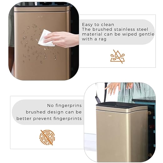 10.4 Gallon Large Metal Kitchen Garbage Can, Stainless Steel Trash Can, Open Top, Tall, Gold Wastebasket for Home Bathroom Hotel Lobby Office (40L Gold)