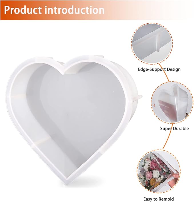 Large Silicone Molds for Resin, Resin Heart Molds 7.3'' x 8.7“x 2'', Deep Epoxy Resin Molds for Flowers Preservation,Resin Art, Resin Casting DIY Mold for Wedding,Valentine, Anniversary