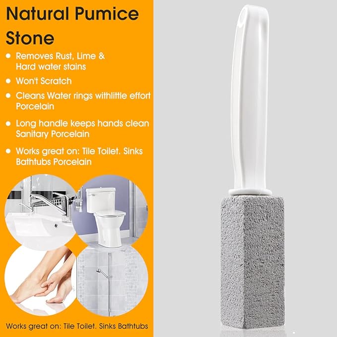 2 Pack Toilet Cleaner Hard Water Build up Remover with Ergonomic Handle, Toilet Bowl Stain Ring Remover, Pumice Cleaning Stone with Handle for Kitchen/Bathroom/Pool/Household Cleaning