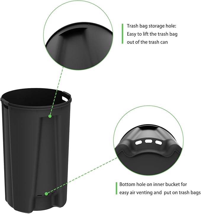 Trash Can with Lid - 30 Liter/8 Gallon Round Stainless Steel Trash Can with Odor Protection Kitchen Garbage Cans with Soft-Close Foot Pedal Step Bin for Bathroom Home Kitchen Office