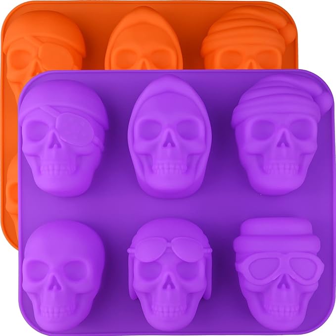 Moukiween 3D Large Skull Soap Silicone Molds Set of 2 Halloween DIY Resin Craft Silicone Mold Chocolate Bomb Ice Cubes Cake Baking Molds