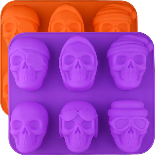 Moukiween 3D Large Skull Soap Silicone Molds Set of 2 Halloween DIY Resin Craft Silicone Mold Chocolate Bomb Ice Cubes Cake Baking Molds