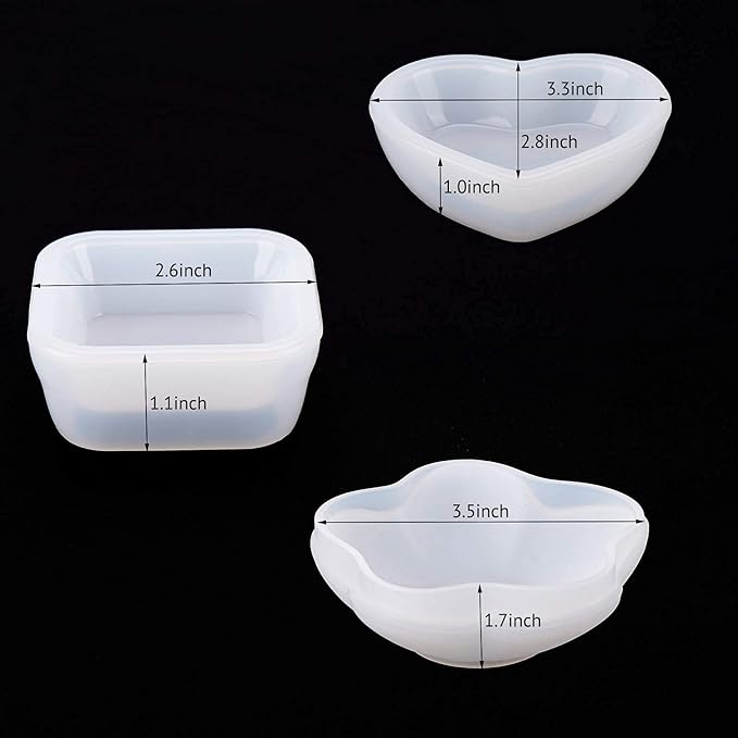 Gartful 3 Pieces Dish Resin Molds, Silicone Jewelry Tray Molds, Storage Container Epoxy Resin Casting Molds for Jewelry Ring Holders, Soap Dish, Candle Holder, 3 Styles(Flower & Heart & Square)