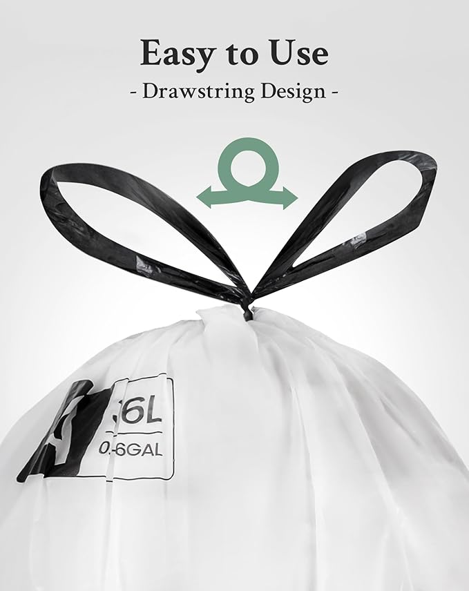 TrashAid 1.6 Gallon Small Trash Bags, 90pcs Mini Bathroom Garbage Bags, 6 Liter Waste Basket Liners for Bathroom, Office, Fit 0.8-1.6 Gal, White, Code A