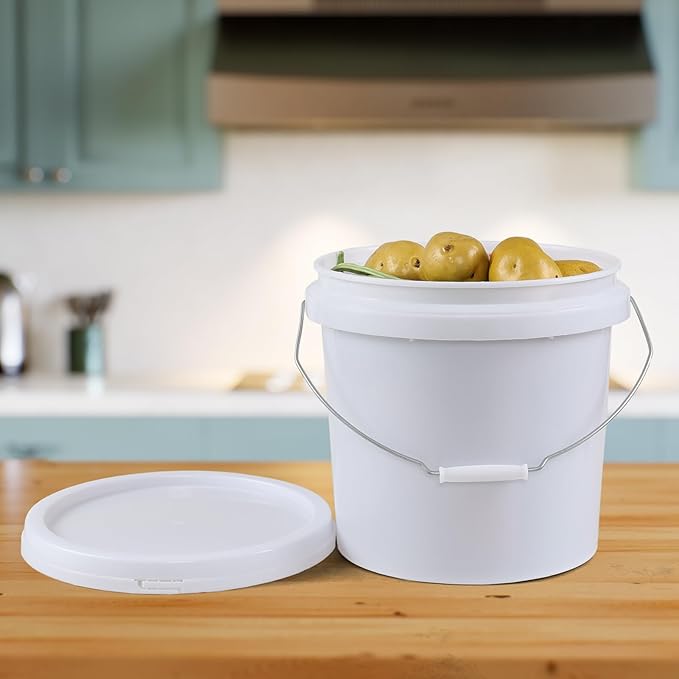 4 Gallon Food Grade Storage Bucket with Lid, 4 Packs Round Pail Buckets with Handle and Seal Lid