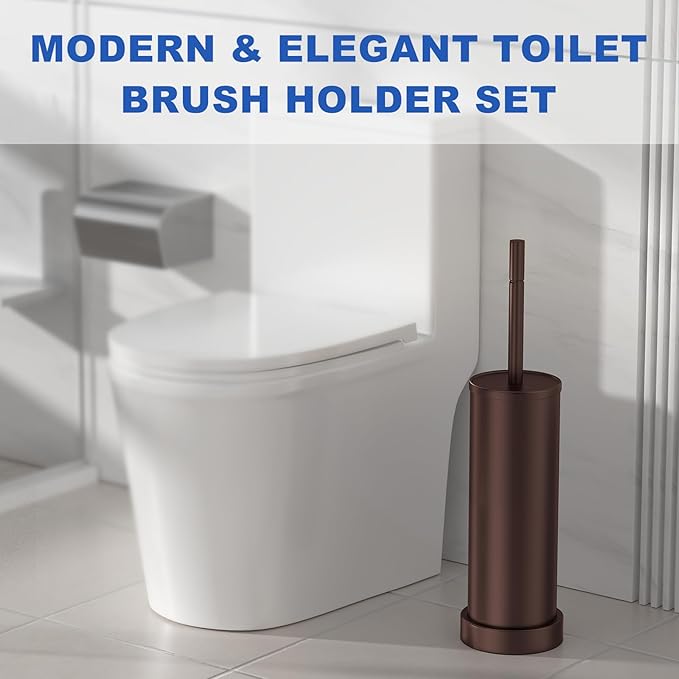 Toilet Brush and Holder Set: 304 Stainless Steel Heavy Duty Toilet Bowl Brush and Holder with Removable Inner Bowl and Splash Protection, Modern Long Handle Bathroom Cleaning Tool