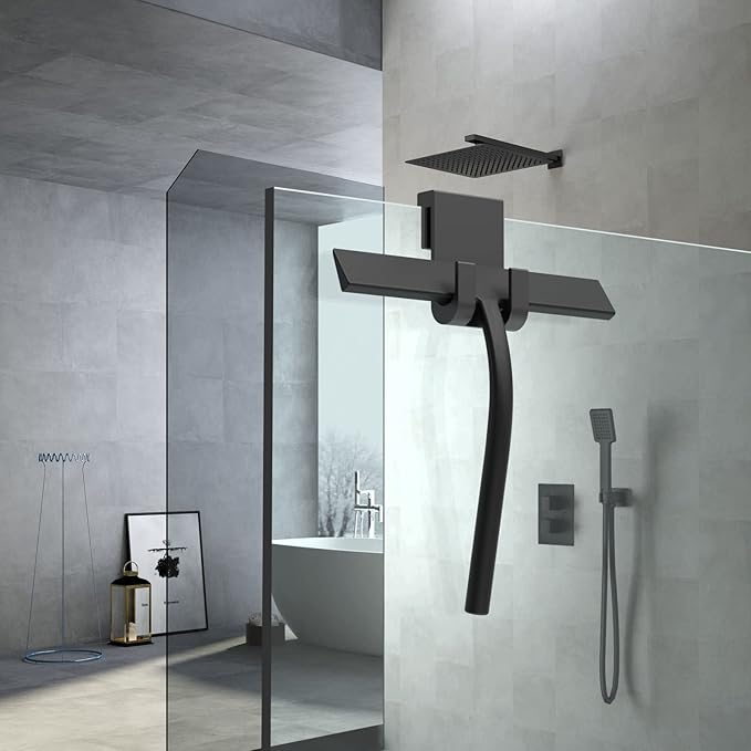 Shower Squeegee,Matte Black 9-inch,Stainless Steel Core. Streak-Free Cleaning, No Squeak Noises,Silicone Rubber Squeegees for Shower Glass Door, Shower Cleaner,Glass Wiper