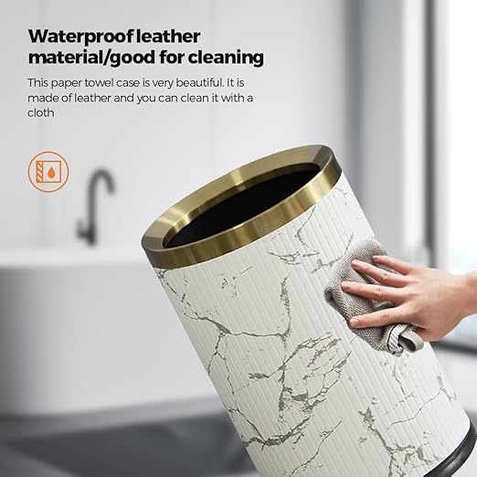 Small Fancy Bathroom Trash Can, Metal Trash can Covered with Leather, Open Top, with Inner for Bathroom, Living Room, Bedroom, Office, Bank, Hotel (9L-Chinese Style)