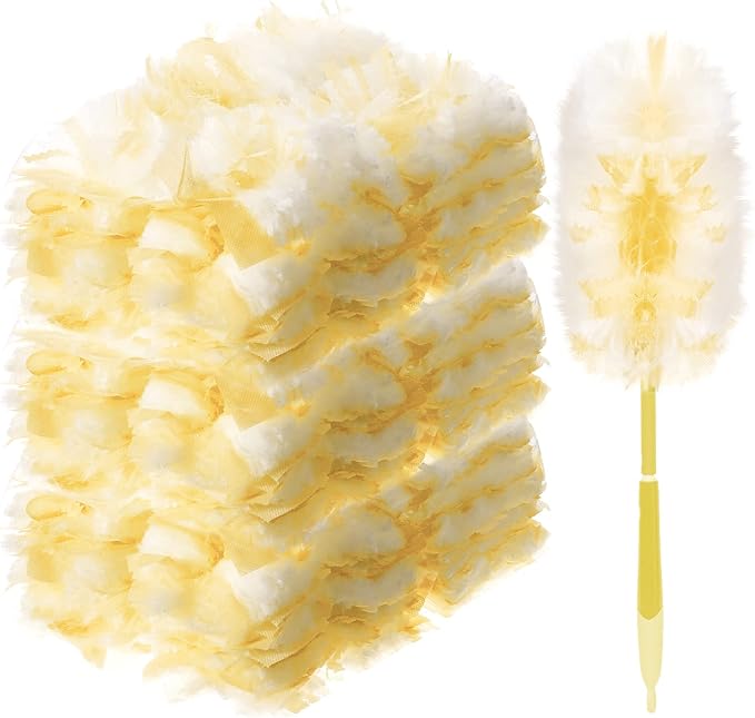 Vesici 150 Pcs Duster Refills Compatible with Swiffer Dusters Bulk Disposable Replacement Thickened with 1 Handle Heavy Duty for Cleaning, Office (Yellow)