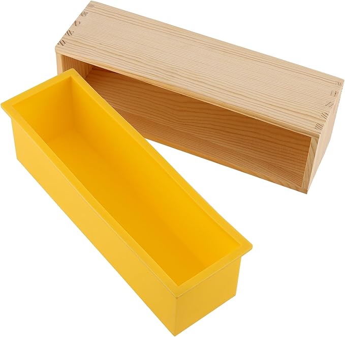 ZOENHOU 3PCS 42oz Soap Molds, Yellow Flexible Rectangular Silicone Soap Making Molds Kit with Wood Box DIY Tool Set for Soap Making Supplies