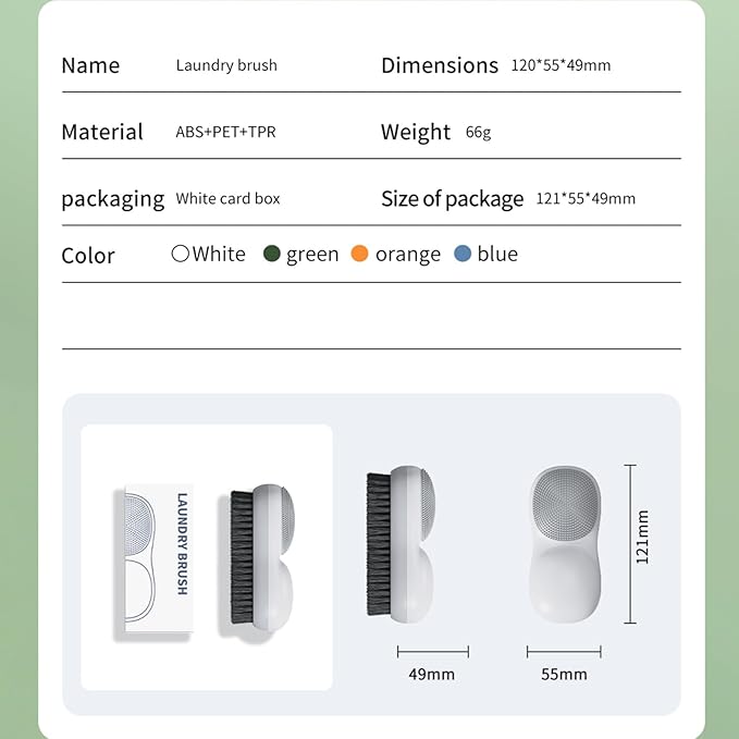 Two-Sided Laundry Stain Remover Brush, Soft Bristle for Scrubbing Out Tough Stains on Wool Cashmere Delicate Fabrics Knits Cotton Leather, Easy to Grip Hand Washing Clothes Brushes (Green)