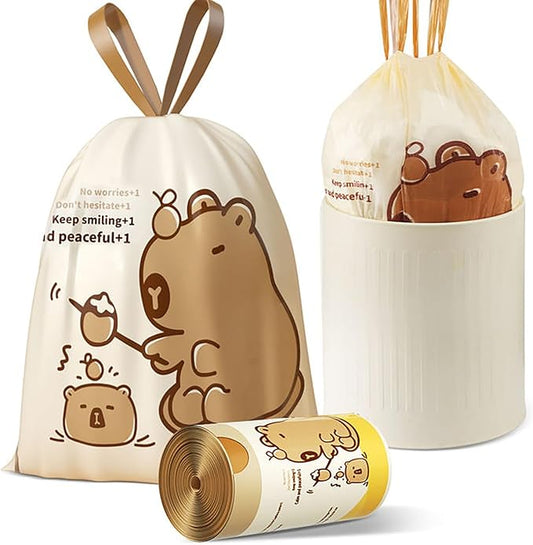 VOK 8 Gallon Trash Bags with Capybara Printed, Drawstring Medium Garbage Bags, Tear-Resistant & Leak-Proof Kitchen/Office Trash Can Liners, Trash Bags 8 Gallon with Secure Tie, 50 Counts