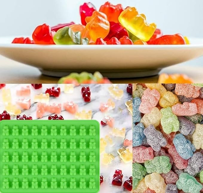 2 Piece Gummy Bear Silicone Molds, Non-Stick Chocolate Candy Mold with 2 Droppers Food Grade (Green)