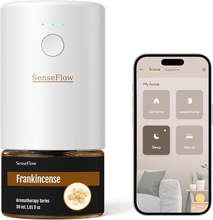 SF101S Smart Wi-Fi Waterless Ultrasonic Essential Oil Diffuser–100% Plant-Based,120-Day Natural Air Freshener & Aromatherapy Scent Diffuser Covers 100㎡ for Home,Hotel-Frankincense