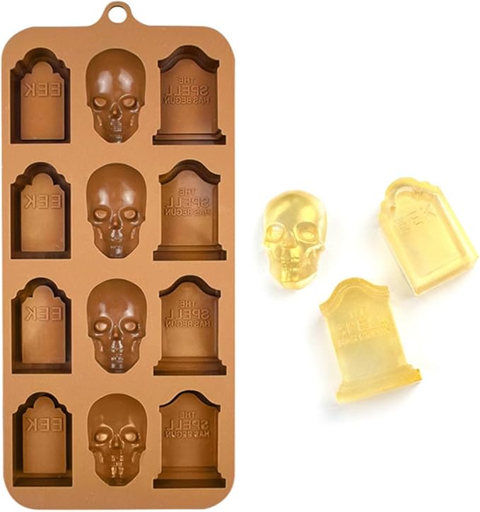 mostsom Chocolate Molds Halloween Molds Silicone for Chocolate 3D Halloween Candy Gummy Mold Skull Gravestone Shapes Mold (E_ 8.92x4.04x0.56 inch)